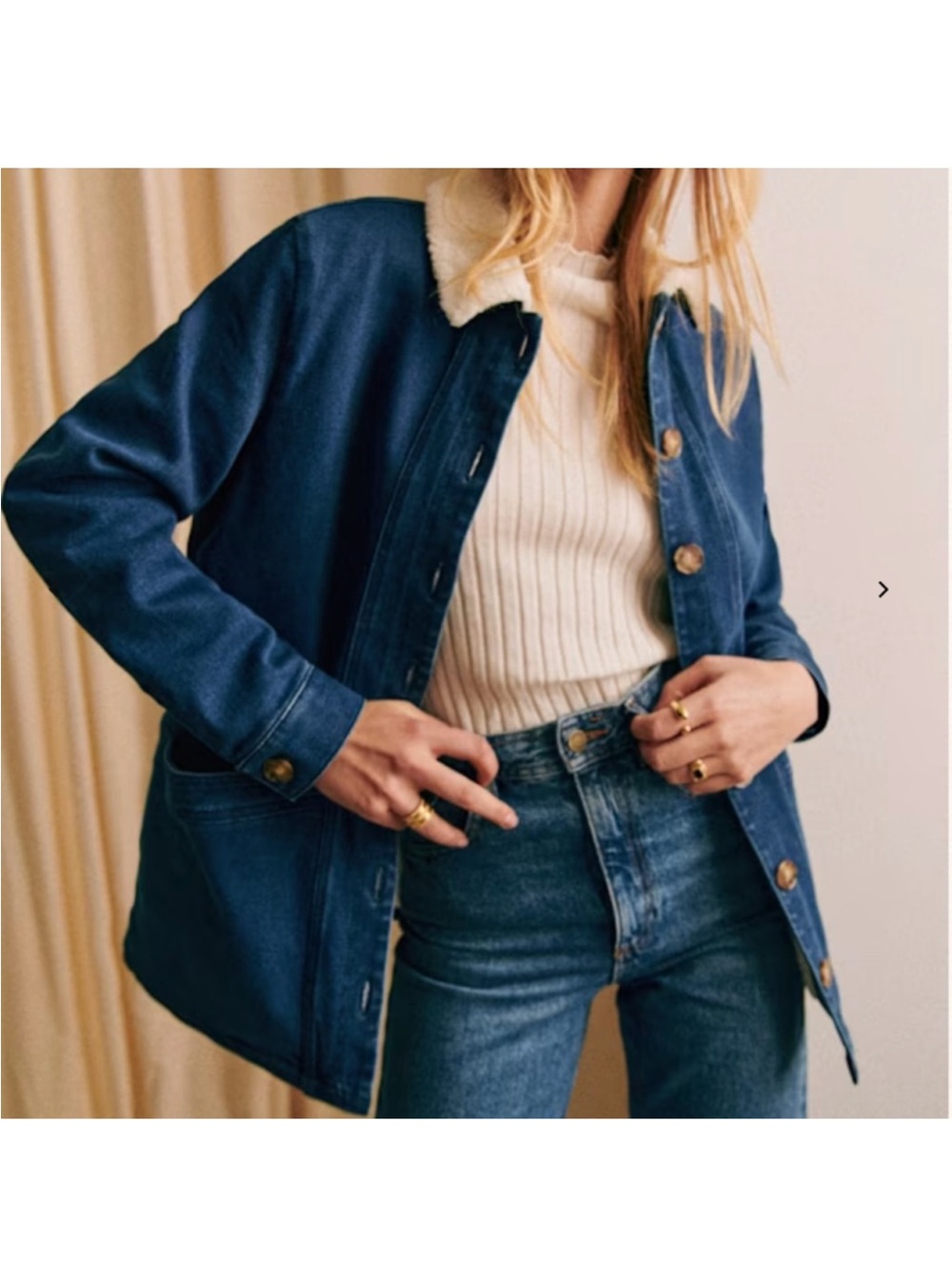 Sezane | Jacket | Will Jacket Indigo Faux Sheepskin Collar - Picture 2 of 14